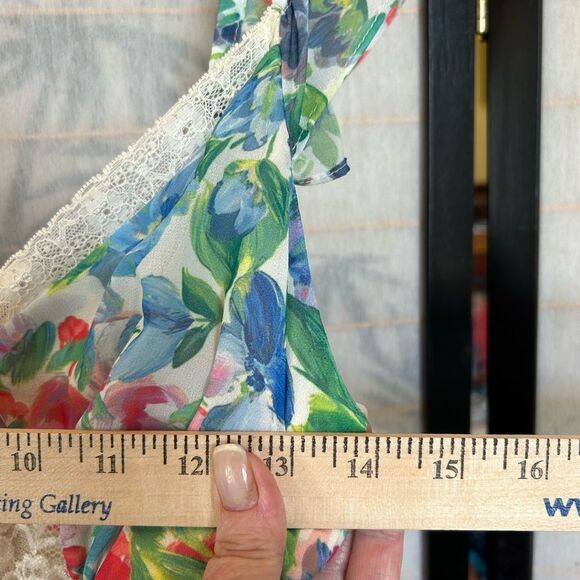 Pastel Floral Maxi Dress Flutter Sleeve Asymmetrical Tiered Bloomcore L - Picture 9 of 14